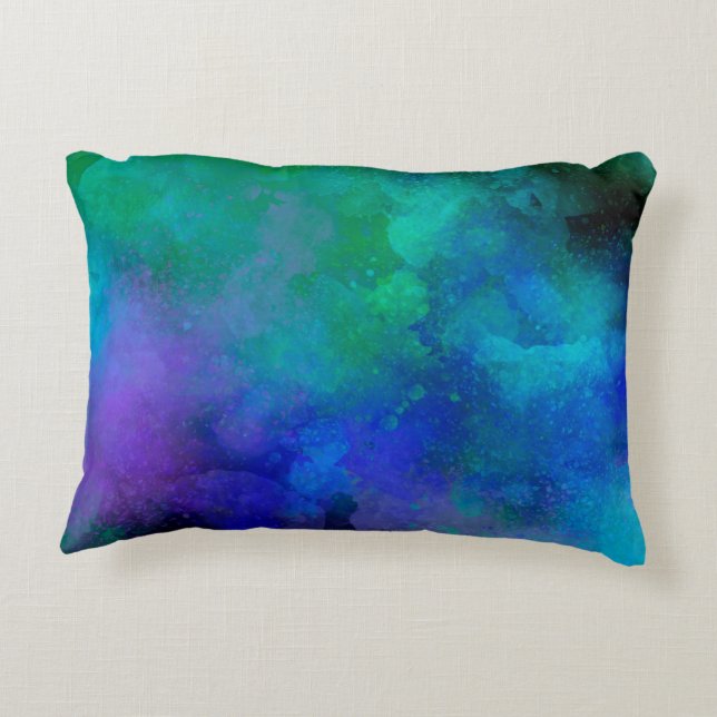 Galaxy Paint Splatter, effekt Grönt Blue Prydnadskudde (Baksidan)