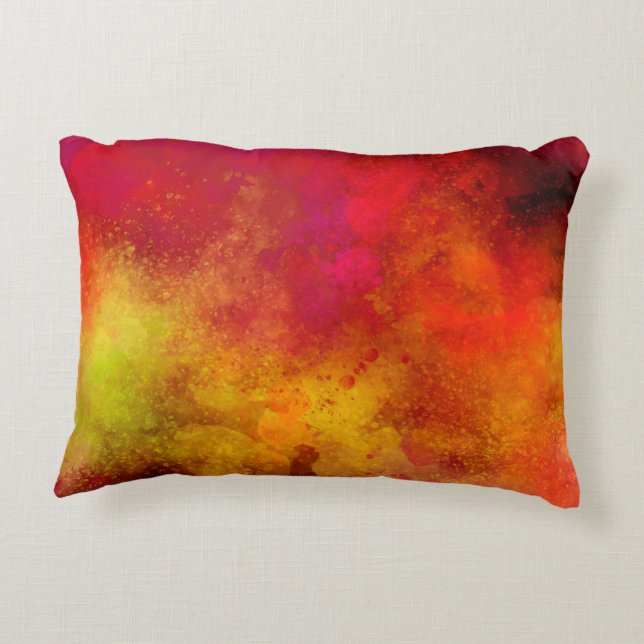 Galaxy Paint Splatter, effekt Orange Röd Prydnadskudde (Baksidan)