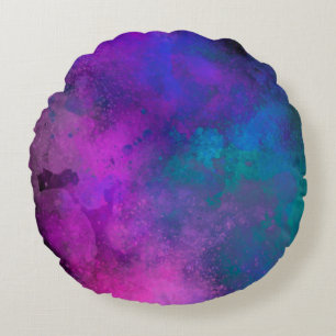 Galaxy Paint Splatter, effekt rosa blue grönt Rund Kudde