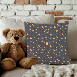 Galaxy pattern yellow gray name Throw Pillow Kudde