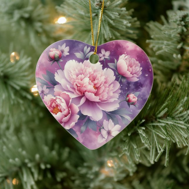 Galaxy Peony Heart Ceramic Ornament (Träd)