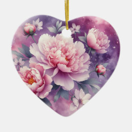 Galaxy Peony Heart Ceramic Ornament