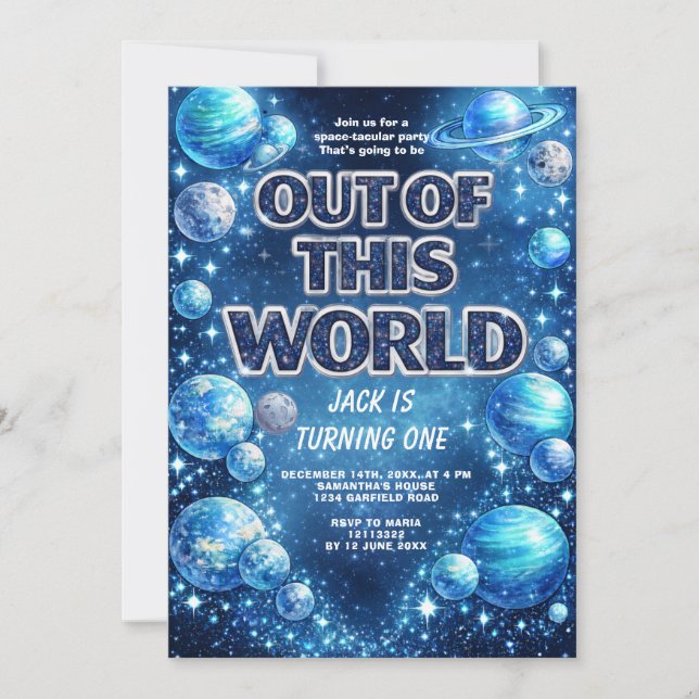 Galaxy Planet Kids Birthday Party Invite Inbjudningar (Framsida)