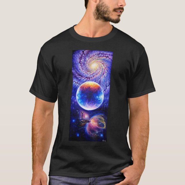 Galaxy planet och nebula t shirt (Framsida)