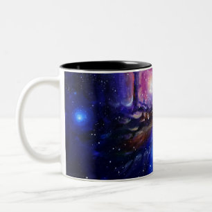 Galaxy planet och nebula Två-Tonad mugg