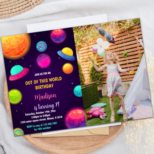 Galaxy Planets - födelsedagsinbjudan med foto Inbjudningar (Galaxy Planets Birthday Invitations with photo)