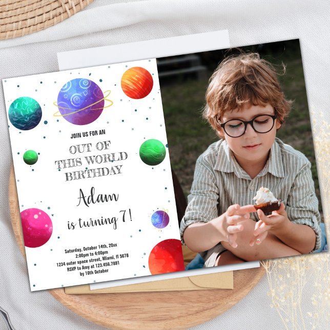 Galaxy Planets - födelsedagsinbjudan med foto Inbjudningar (Galaxy Planets Birthday Invitations with photo)