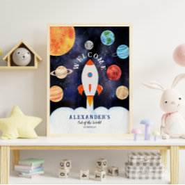 Galaxy Planets och Stars Space Rocket Välkommen Poster