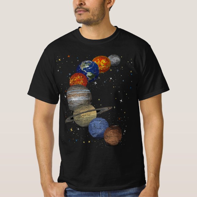 Galaxy Planets Sol Universe Rymden Science T Shirt (Framsida)