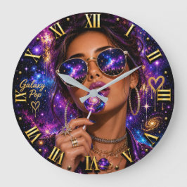 Galaxy Pop Art Cosmic Woman Portrait with lollipop Stor Klocka