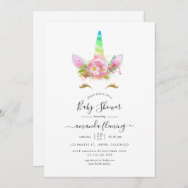 Galaxy Rainbow Blommigt Unicorn Baby Shower Inbjudningar