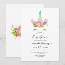 Galaxy Regnbåge Blommig Enhörning Baby Shower Inbjudningar