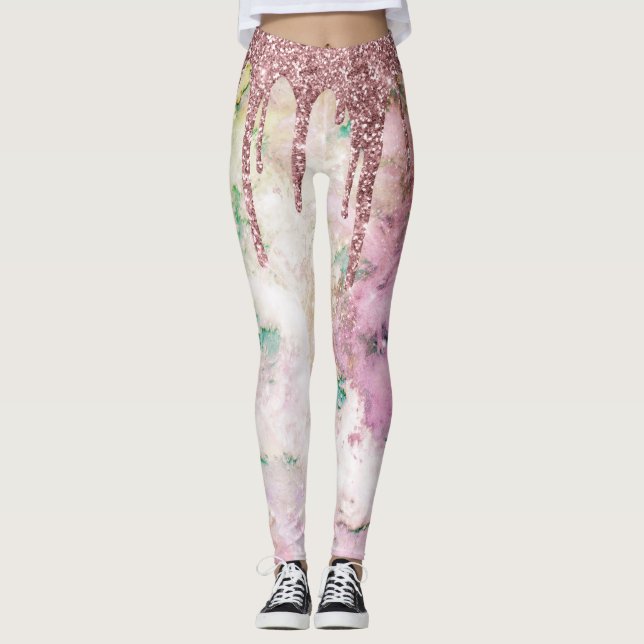 Galaxy Ro Guld Glitter Drives Elegant Design Leggings (Framsida)