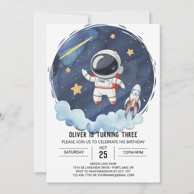 Galaxy Rocket Astronaut Boy Birthday Inbjudningar (Framsida)