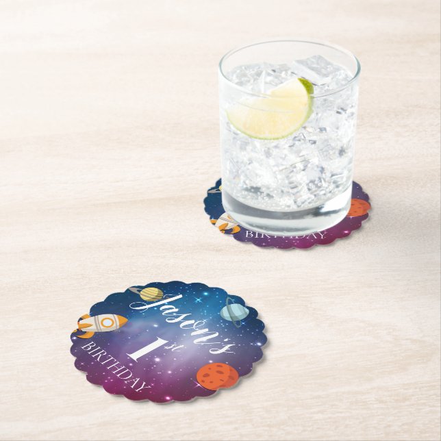 Galaxy Rocket ThLED Kids 1:a födelsedag Party Underlägg Papper (Insitu)