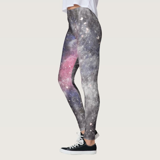 Galaxy Rosa Black White Yoga Leggings (Vänster)