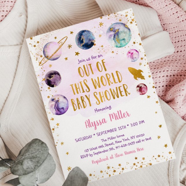 Galaxy Rosa Guld Baby Shower Inbjudningar (Skapare uppladdad)