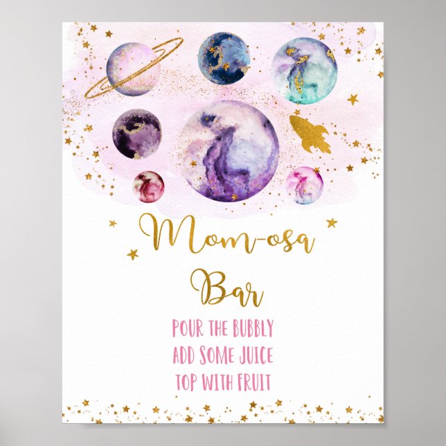 Galaxy Rosa Guld Baby Shower Mamma-osa Pub Poster (Framsidan)