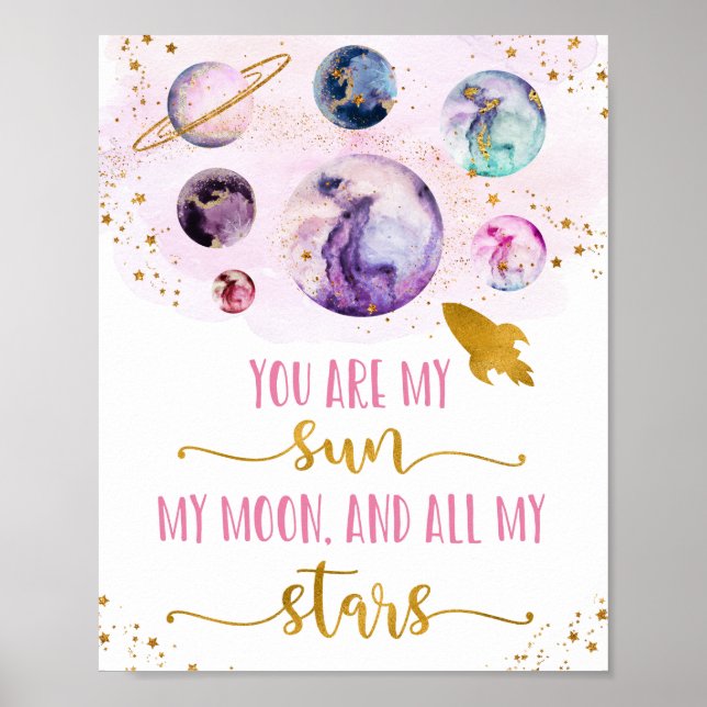 Galaxy Rosa Guld Du är mina Måne-stjärnor Sol Poster (Framsidan)