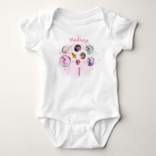 Galaxy Rosa Guld Girl Rymden First Birthday T Shirt