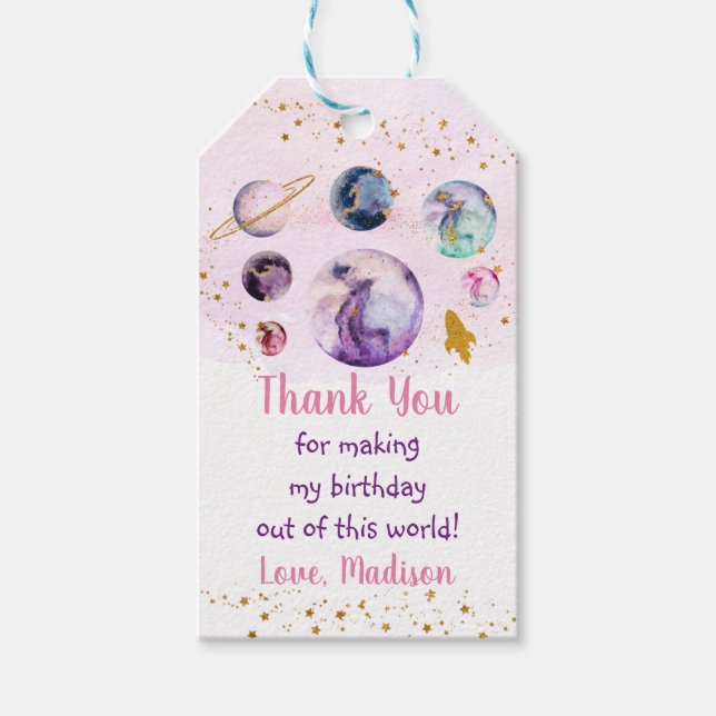 Galaxy Rosa Guld Rymden födelsedag Presentetikett (Framsidan)