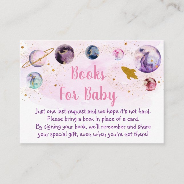 Galaxy Rosa Guld Space Baby Shower Bok Request Tilläggskort (Framsida)