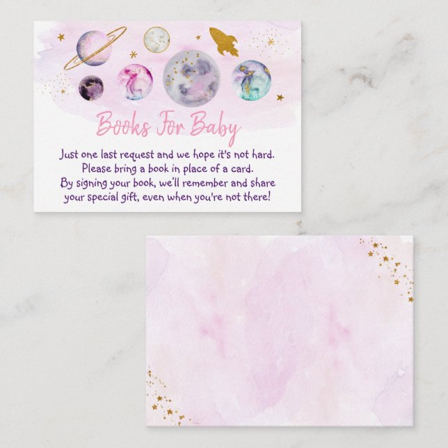 Galaxy Rosa Guld Space Baby Shower Bok Request Tilläggskort (Fram/baksida)