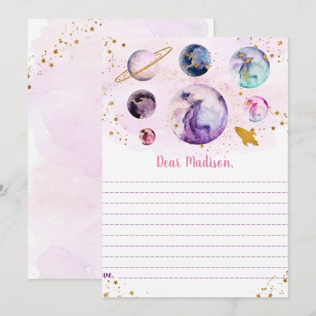 Galaxy Rosa Guld Space Birthday Time Capsule Cards Inbjudningar (Fram/baksida)