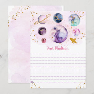 Galaxy Rosa Guld Space Birthday Time Capsule Cards Inbjudningar