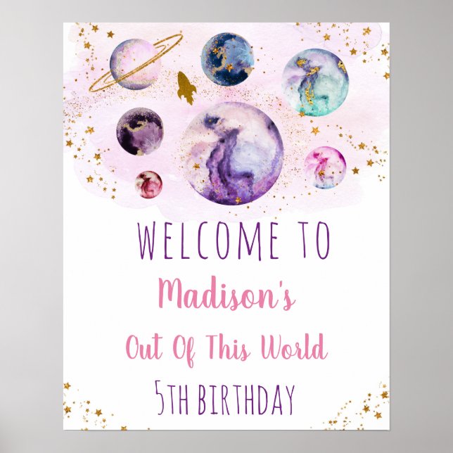 Galaxy Rosa Guld Space Birthday Välkommen Poster (Framsidan)