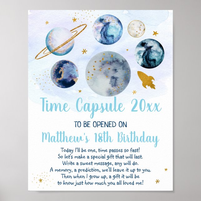 Galaxy Rosa Guld Space Time Capsule 1:a födelsedag Poster (Framsidan)