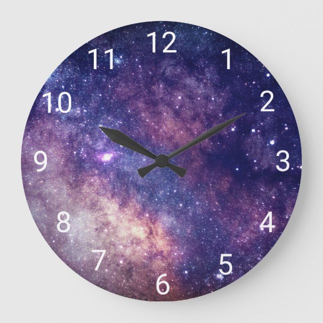 Galaxy Rymden Himlar Stars Blue Night Numbers Stor Klocka (Framsida)