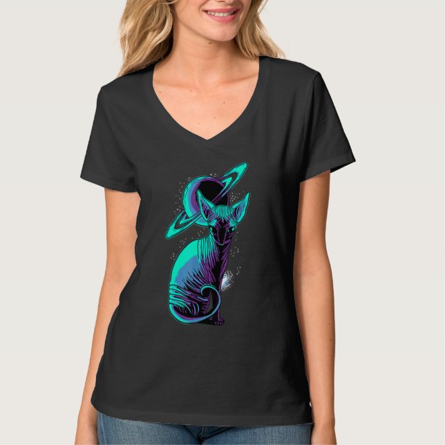 Galaxy Saturus Planet Sphynx Coola Kattdjur Kat T Shirt (Framsida)
