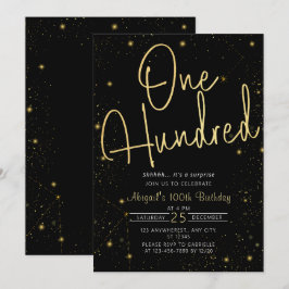 Galaxy Script Black och Guld 100:e Födelsedagsfest Inbjudningar