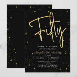 Galaxy Script Black och Guld 50:e Födelsedagsfeste Inbjudningar