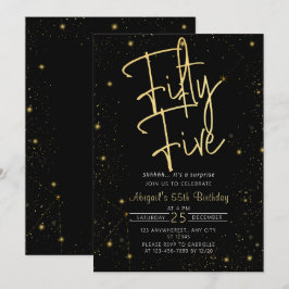 Galaxy Script Black och Guld 55:e Födelsedagsfeste Inbjudningar