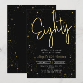 Galaxy Script Black och Guld 80:e Födelsedagsfeste Inbjudningar
