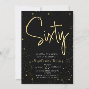 Galaxy Script Svart och Guld 60-årsfest Inbjudningar