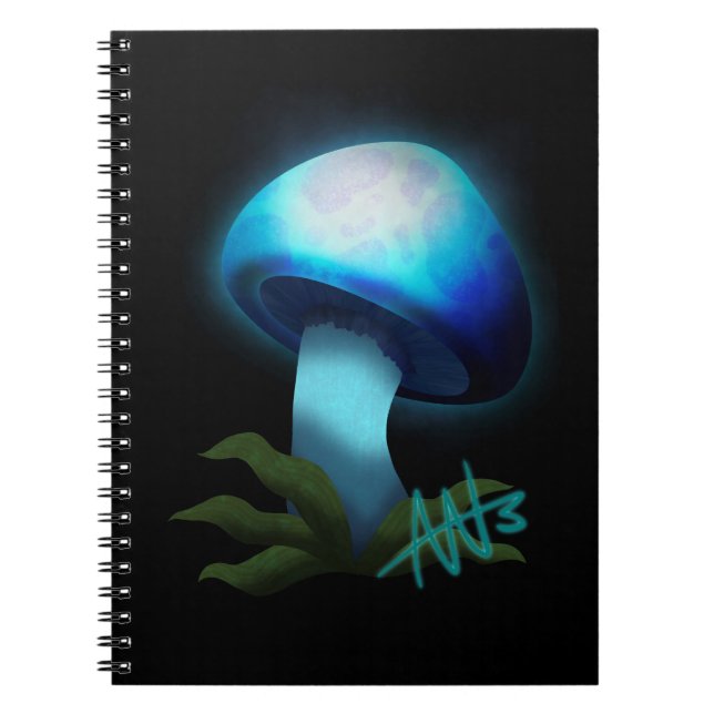 Galaxy Shiitake Glowing Light Blue Mushroom Anteckningsbok (Framsidan)