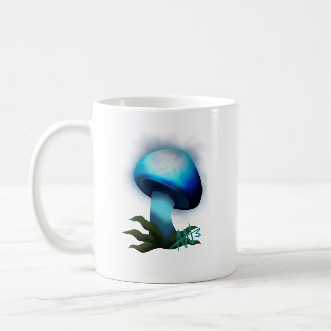 Galaxy Shiitake Glowing Light Blue Mushroom Kaffemugg (Vänster)