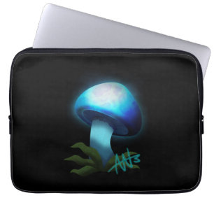 Galaxy Shiitake Glowing Light Blue Mushroom Laptop Fodral