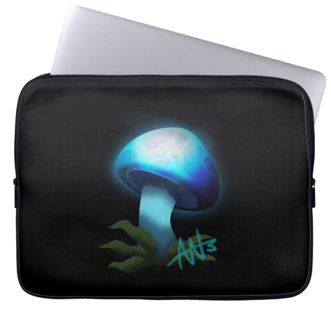 Galaxy Shiitake Glowing Light Blue Mushroom Laptop Fodral (Framsidan)