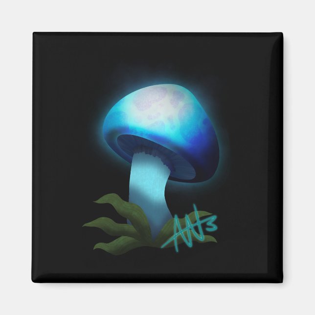 Galaxy Shiitake Glowing Light Blue Mushroom Magnet (Framsidan)