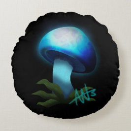 Galaxy Shiitake Glowing Light Blue Mushroom Rund Kudde