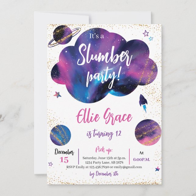 Galaxy Slumber Party Inbjudningar (Framsida)