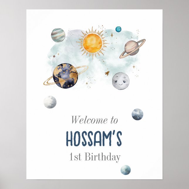 Galaxy Sol Måne Stars Planets för rymden-dagstidni Poster (Framsidan)