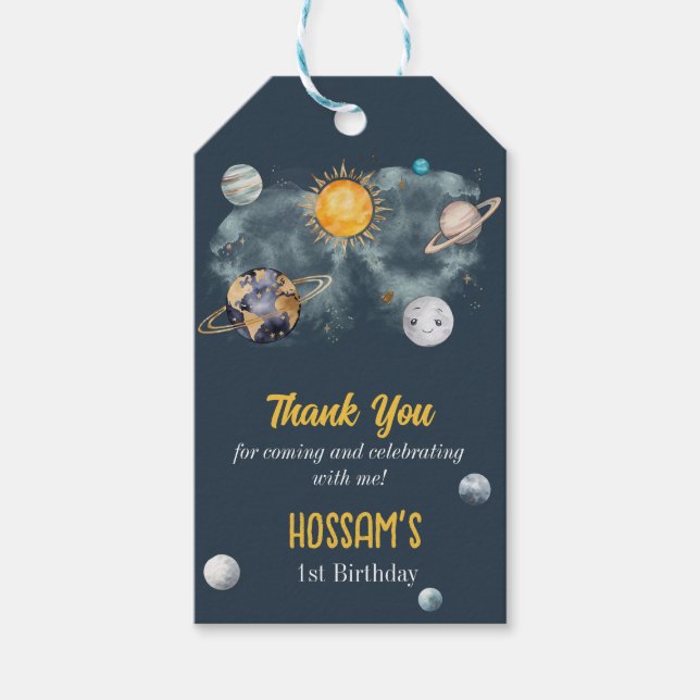 Galaxy Sol Måne Stars Planets för rymden-dagstidni Presentetikett (Framsidan)