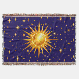 Galaxy Sol och Stjärnor Falskt Guld Marinblå Filt