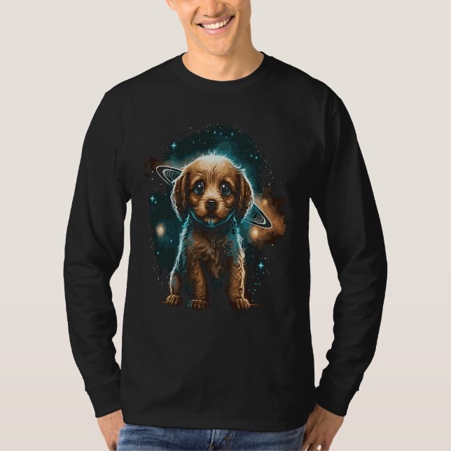 Galaxy Space Astronaut Dog Saturn Planets T Shirt (Framsida)
