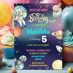 Galaxy Space Astronaut Planets Girl Birthday Photo Inbjudningar